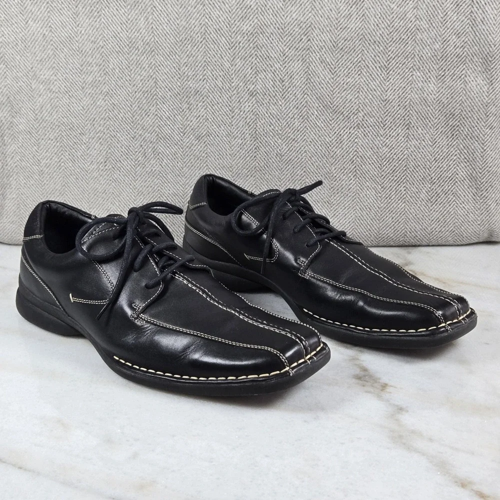 Kenneth Cole Reaction Black Leather Square Toe Oxfords w/Contrast Stitch Size 13
